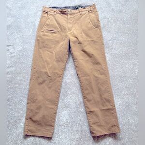 Orvis 5 Pocket Canvas Pants Tan 36x30 Leather Trim Outdoor Workwear